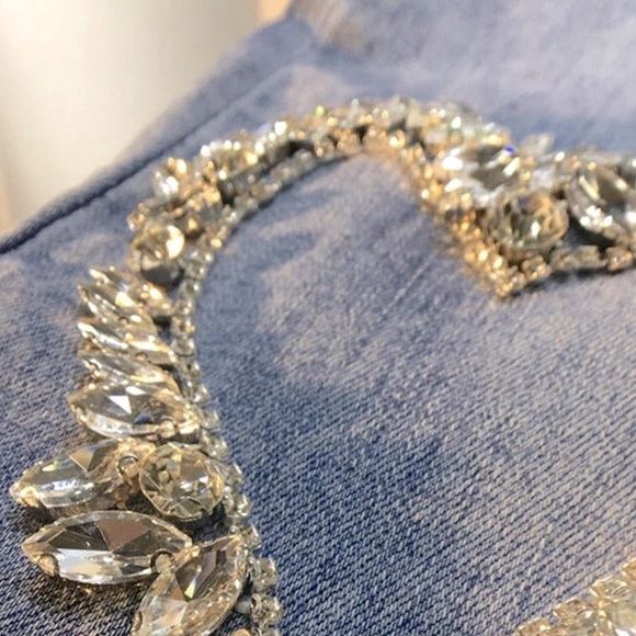 Lena Vie Swarowski Crystal High Stretch Lux 3 Heart Jeans, Light Crop, Raw Edge - Picture 4 of 8